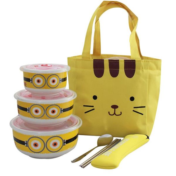 

dinnerware sets 3pcs set cute lunch box storage container kitchen accessories with sealing cover microwave work for office