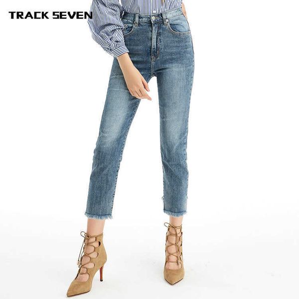 

fashion jeans autumn women's high waist harlan straight loose cropped, Blue