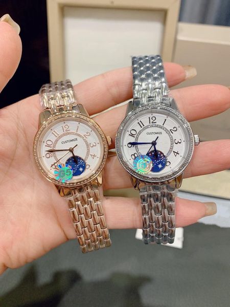 

wristwatches luxury women quartz watch stainless steel sapphire geometric sun and star watches rose silver digital dial ladies clock 33mm, Slivery;brown