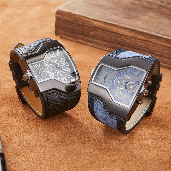 

wristwatches oulm 1220 dragon pattern design watches men two time zone leather male clock wristwatch casual sport watch, Slivery;brown