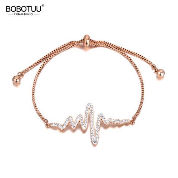 

link, chain bobotuu fashion stainless steel heartbeat charm bracelets for women bohemia cz crystal party adjustable bracelet bb20218, Black