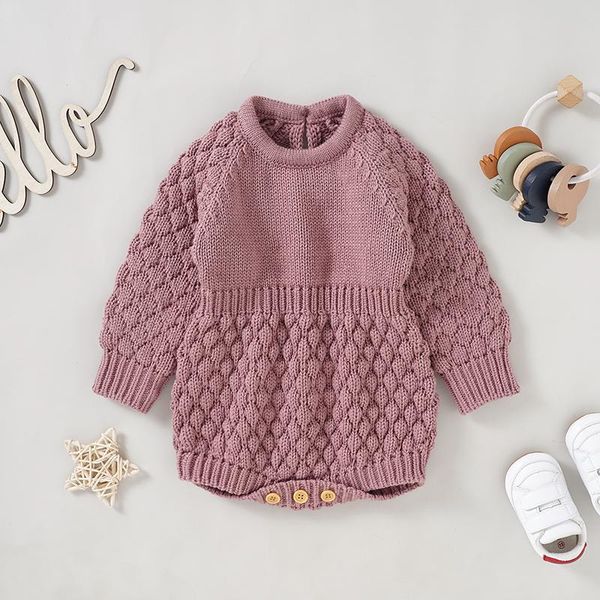 

rompers baby bodysuits solid knitted born girls boys jumpsuit long sleeve autumn infant clothing sweater knitwear outerwear warm, Blue
