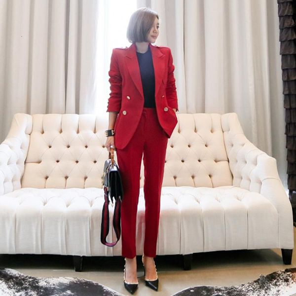 

women's suits & blazers woman red pant women casual office business formal work wear sets uniform styles elegant set, White;black
