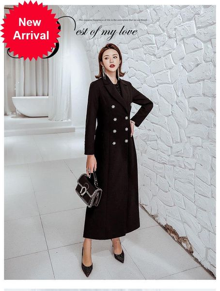 

women's jackets black windbreaker long 2021 spring and autumn long-sleeved temperament fashion slim waist double-breasted coat, Black;brown