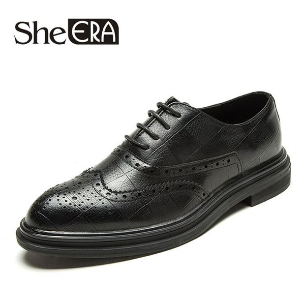 

dress shoes men brand oxford formal 2021 spring autumn artificial leather lace-up brogue mens business size38-44, Black