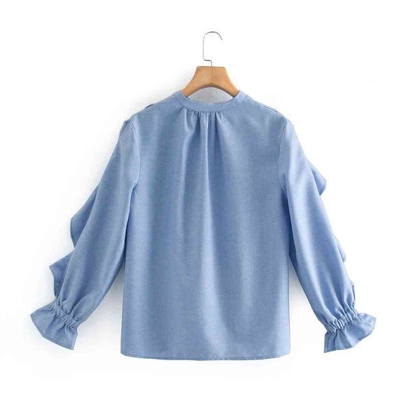 

blue designer long sleeve women blouses shirts fall women's fashion, layered resort-style shirt, White