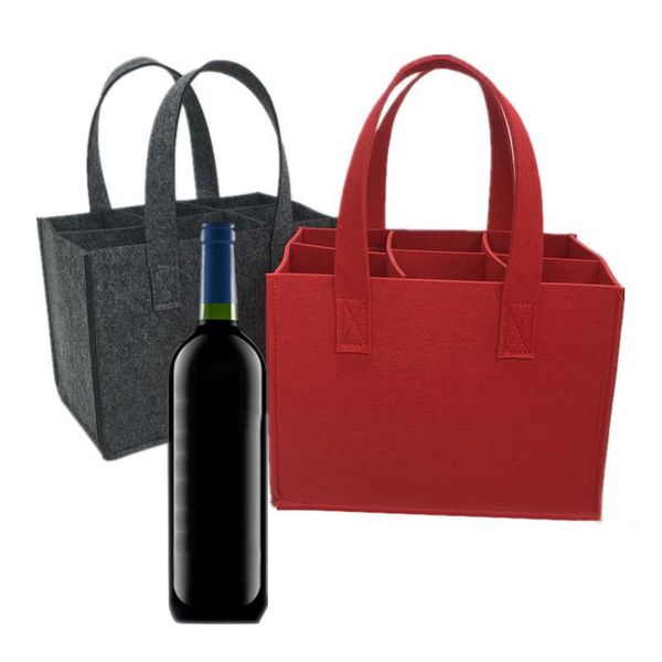 

gift wrap reusable fashion felt bag wine holder beer bottle shopping tote carrier with 6 bottles divider red black grey