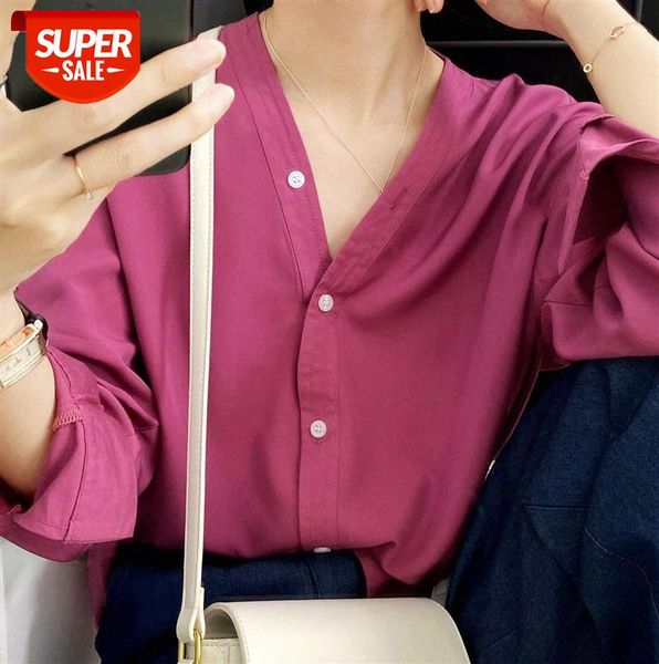 

zhi chenxi design sense collarless shirt female korean version loose long-sleeved women's 5 colors 712 #fh2n, Black;gray