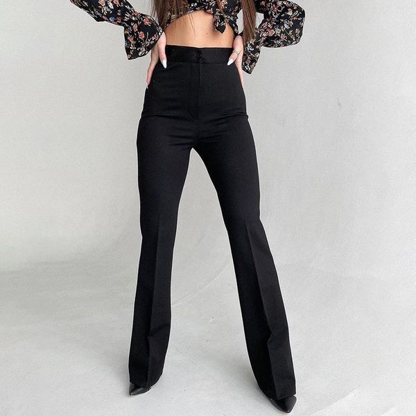 

women's pants & capris 2021 autumn est black color office lady slimming fashion style flared women trousers for streetwear girls, Black;white