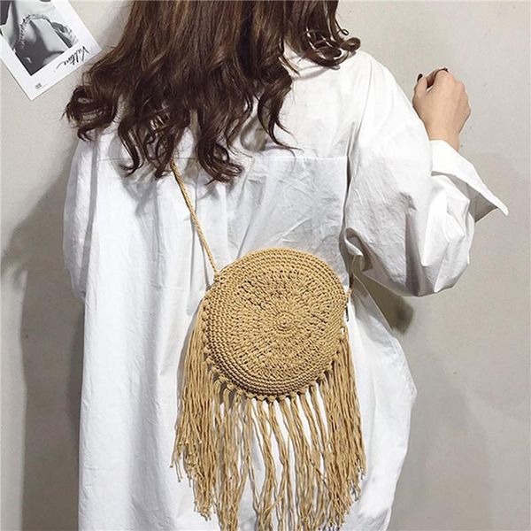 

evening bags boho beach summer crossbody bag women 2021 cross body shoulder round circular straw woven basket purses and handbag