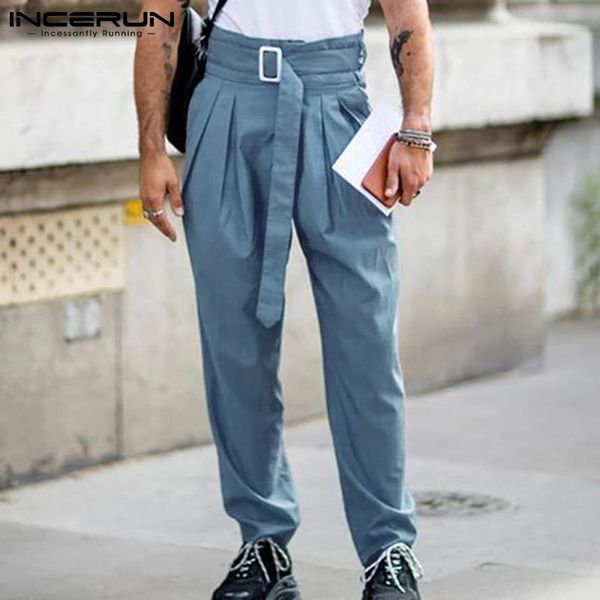 

men's pants incerun fashion men pantalons pencil drawstring loose chino male casual streetwear harem dress fancy slack trousers s-5xl, Black