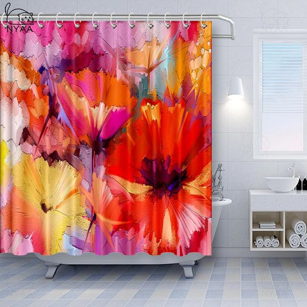 

shower curtain set with hooks 66x72 abstract canvas oil yellow painting spring painted poppy flower still red texture nature curtains