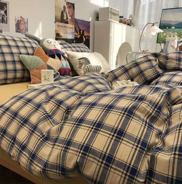 

bedding sets classic blue geometric plaid set teen,cotton checked twin full  king home textile bed sheet pillow case duvet cover