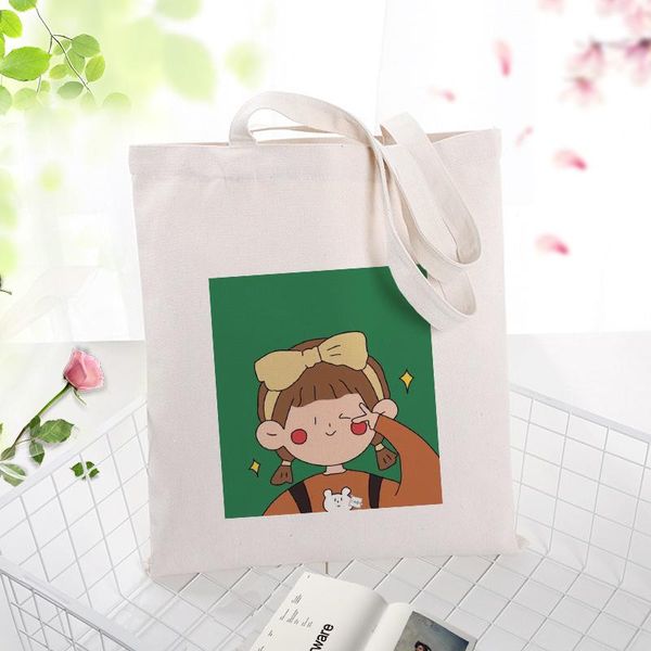 

shopping bags green series canvas tote bag custom print handbag text diy daily use eco ecologicas reusable recycle