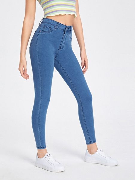 

high waist slant pocket skinny jeans i7op#, Blue