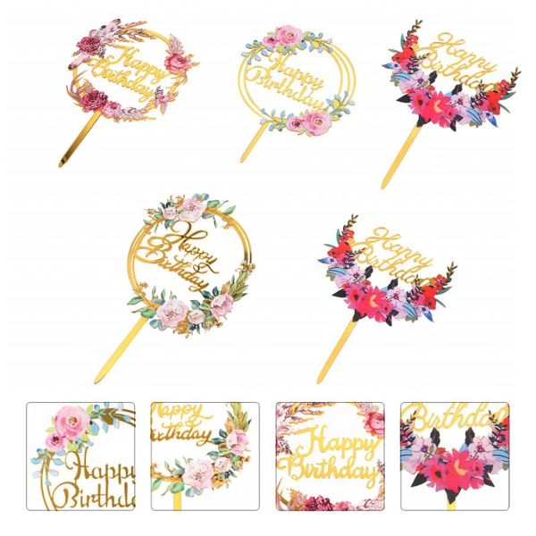 

other festive & party supplies 5pcs cupcake ers flower birthday letter cake ornaments (mixed styles)