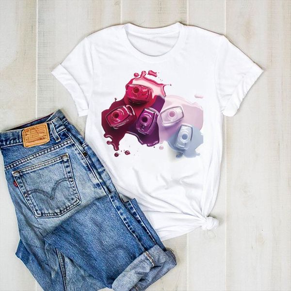 

print fashion fingernail cute 3d women t shirt color clothes graphict tee womens clothing, White