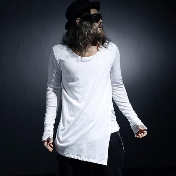 

s-5xl kore o-neck hiphop avant-garde design edgy unbalance slant cut mens slim cotton t-shirt tee base shirts male fashion men's t-shi, White;black