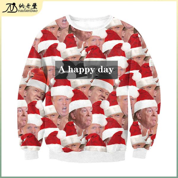 

trump digital print crew neck long sleeve sweater top, Black