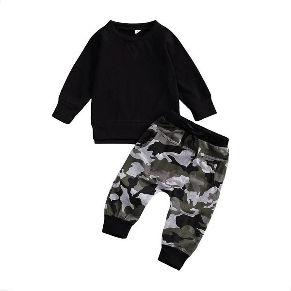 

clothing sets 0-24m born baby boy long sleeve pullover camouflage pant trouser 2pcs set, White