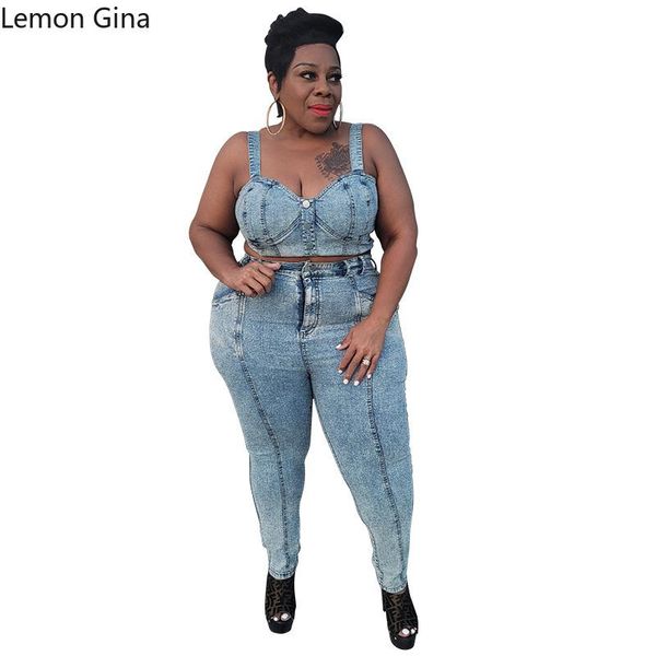 

plus size tracksuits lemon gina large 2021 summer washing process denim set, Black