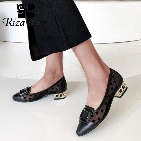 

dress shoes rizabina women pumps glove mesh breathable square heel work fashion casual patchwork female footwear size 33-43, Black