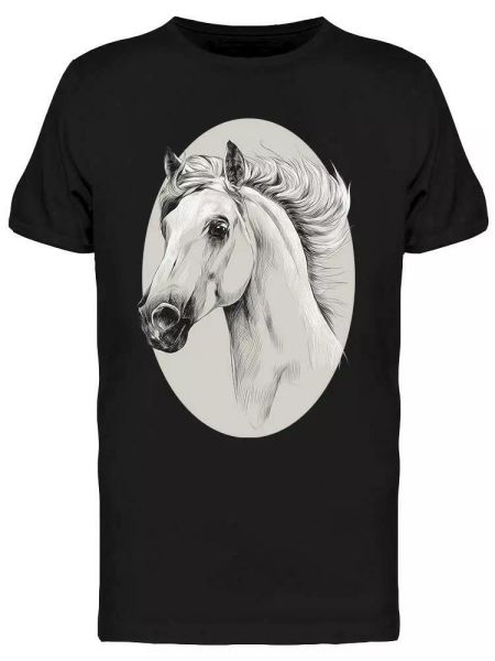 

horse head profile sketch tee men's -image by shutterstock, White;black