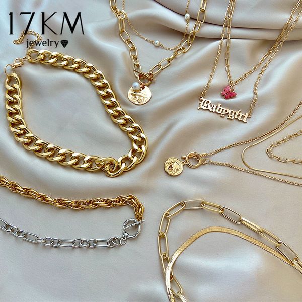 17km moda colar de fechadura assimétrica para mulheres torcer ouro cor de prata chunky espessas fechaduras choker cadeia colares de festa jóias