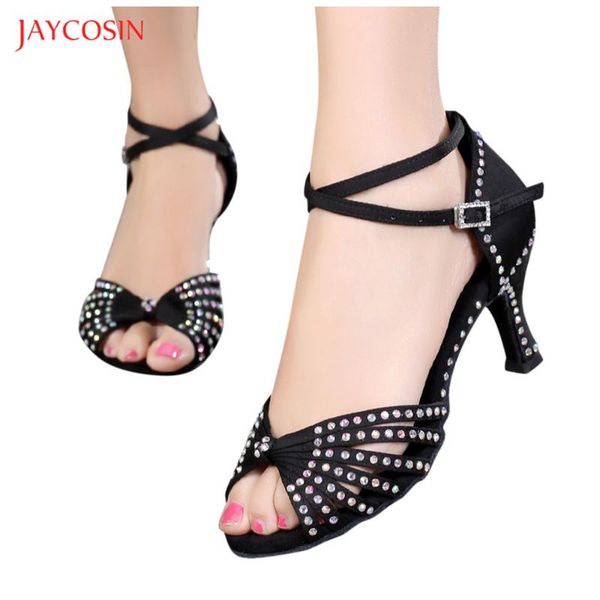 

sandals jaycosin 2021 retro women summer leather fashion rhinestones thin heel buckle open toe shoes size 34-41, Black
