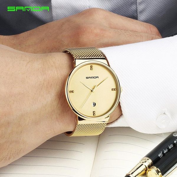 

wristwatches sanda men's watch waterproof business fashion casual stainless steel strap male trendy quartz, Slivery;brown