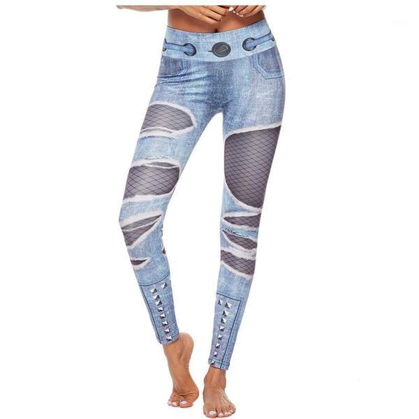 

yoga outfit lady's high waist seamless pants women workout shredded jeans print leggings fitness sport gym athletic pant