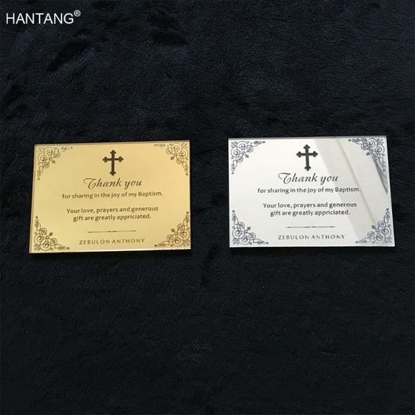 

greeting cards personalised 100x70mm engraved silver mirror/golden mirror acrylic baptism thank you 100pcs per lot