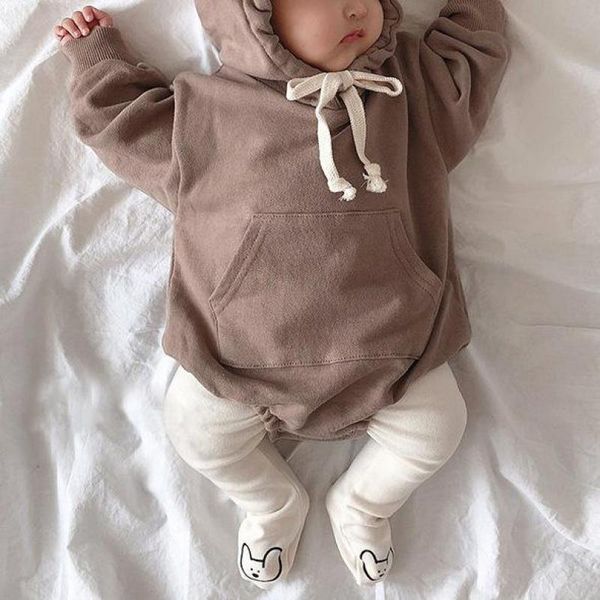 

autumn winter new baby bodysuits little bear ears baby boys bodysuit velvet infant toddler girls hooded bodysuit clothes 210413, White