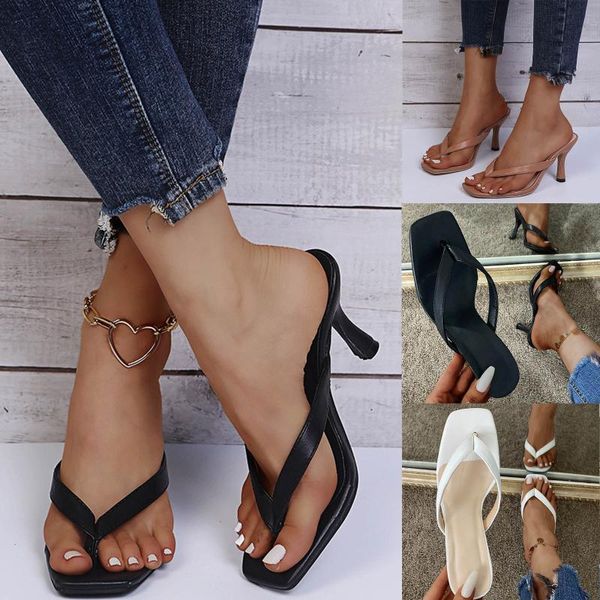 

sandals sandalias fashion open toe flip flops heels comfortable beach shoes solid color women roman 2021, Black