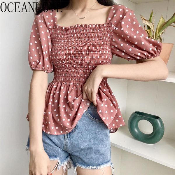 

women's blouses & shirts oceanlove polka dot fashion women puff sleeve spring summer 2021 ruffles blusas mujer sweet pleated 15750, White