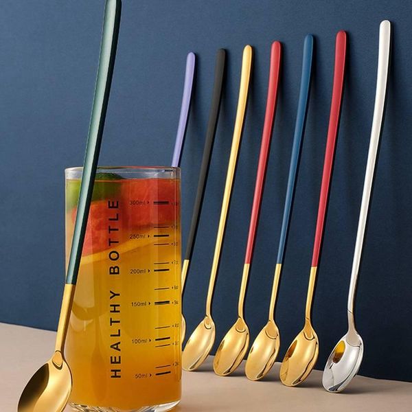 

spoons 304 stainless steel long handle spoon bar mix dessert cup ins coffee mixing joining ice