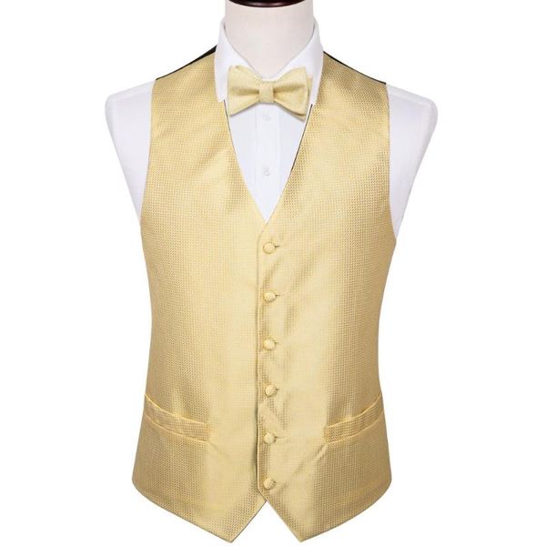 

men's vests 4pc yellow men waistcoat vest handkerchief bowtie set classic solid jacquard selfbowtie barry.wang fashion design ml-2011, Black;white