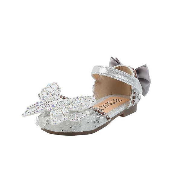 

summer girls princess sandals spring children butterfly knot crystal fashion leather dress shoes kids soft bottom, Black;red