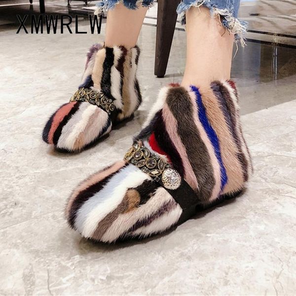 

xmwrlw fashion rhinestone fur snow boots for women non-slip ladies ankle boot winter shoes dh4c, Black