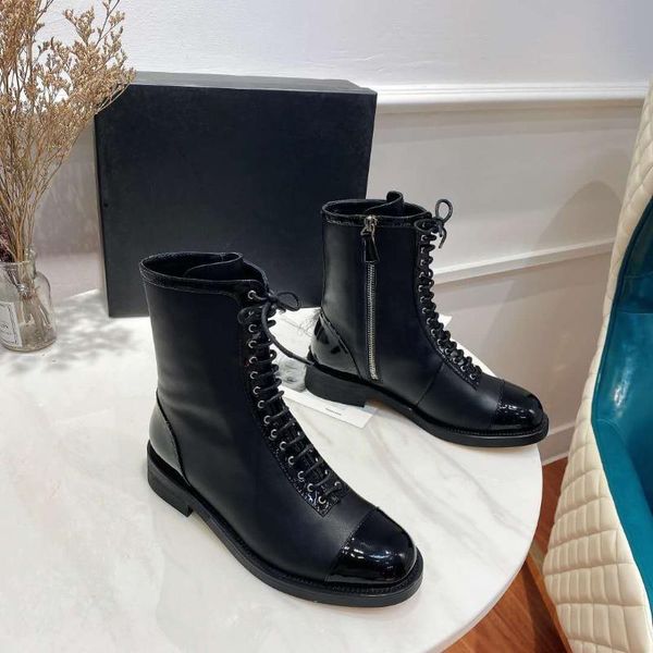 

boots genuine leather ankle women autumn winter round toe lace up shoes woman fashion grid pattern motorcycle platform botas, Black
