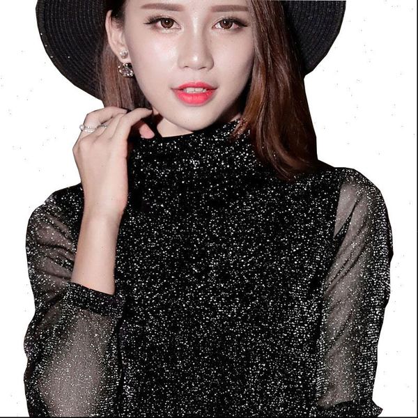 

spring summer see through women shirts mesh long sleeve transparent shining elegant shirt fashion df2418, White