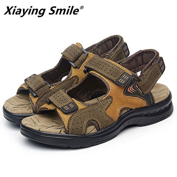

men casual shoes mens genuine leather sandals summer 2021 beach outdoor sandals mens shoes designer plus size 38-46, Black