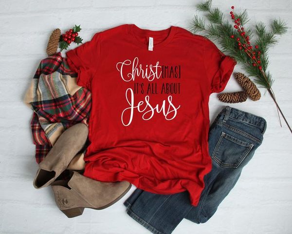 

women's t-shirt christ mas is all about jesus shirt christian 100% cotton funny letter print graphic o neck tshirt ladies drop, White