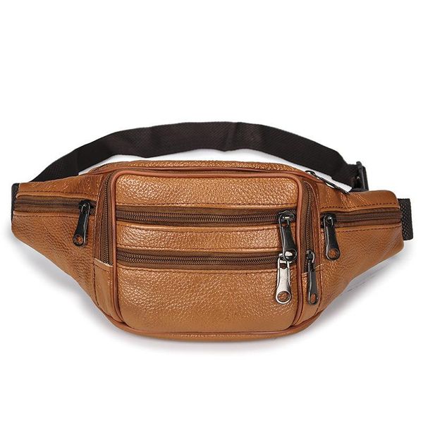 

men's genuine leather crossbody bag waterproof travel anti-theft waist bags large capacity casual hiking cell phone pocket