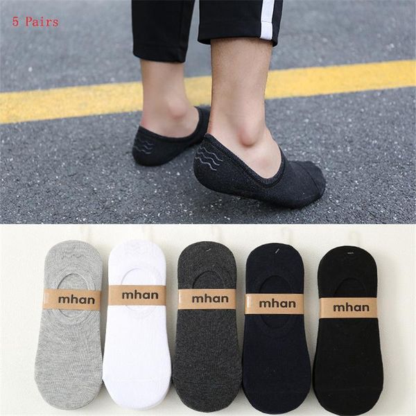 

pairs men cotton boat socks versatile solid color breathable invisible spring summer silicone anti slip sox men's, Black