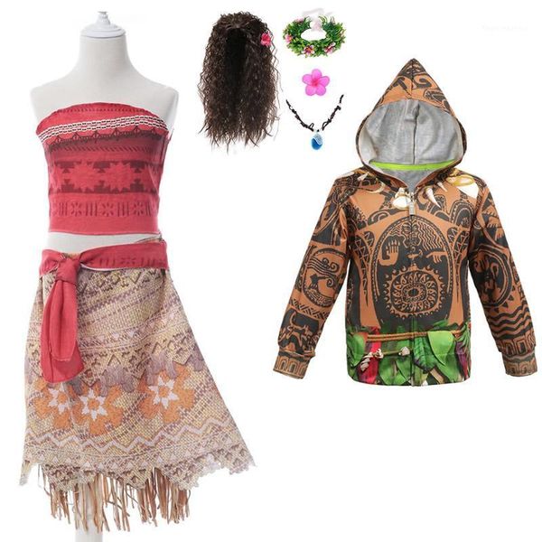 

girl's dresses kids ocean adventure cartoon movie maui dress up costumes girls halloween party children year fancy clothes1, Red;yellow