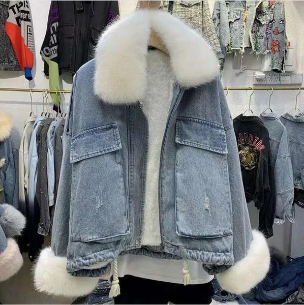 

new 2020 winter for jacket women leather jeans denim women's jackets thick outsource outerwear, Blue