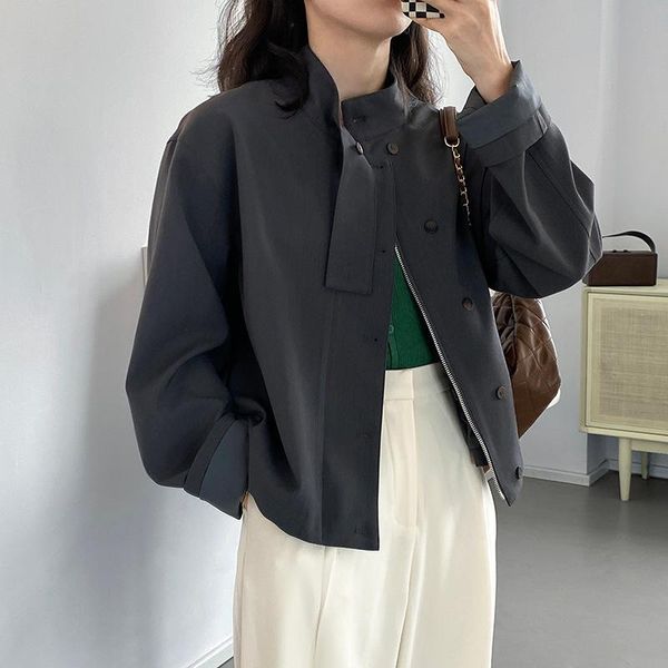 

women's jackets korean style outdoor jacket women stand collar short coat female 2021 autumn loose harajuku top, Black;brown