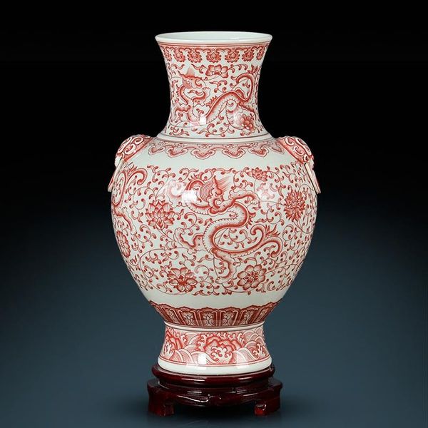 

vases antique pastel glazed red jingdezhen ceramics hand painted lotus branches chinese living room decorations porcelain vase