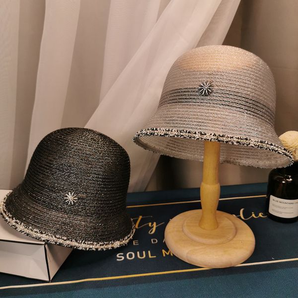 

celebrity lace water drill small bucket versatile straw fisherman's breathable basin hat female summer, Yellow